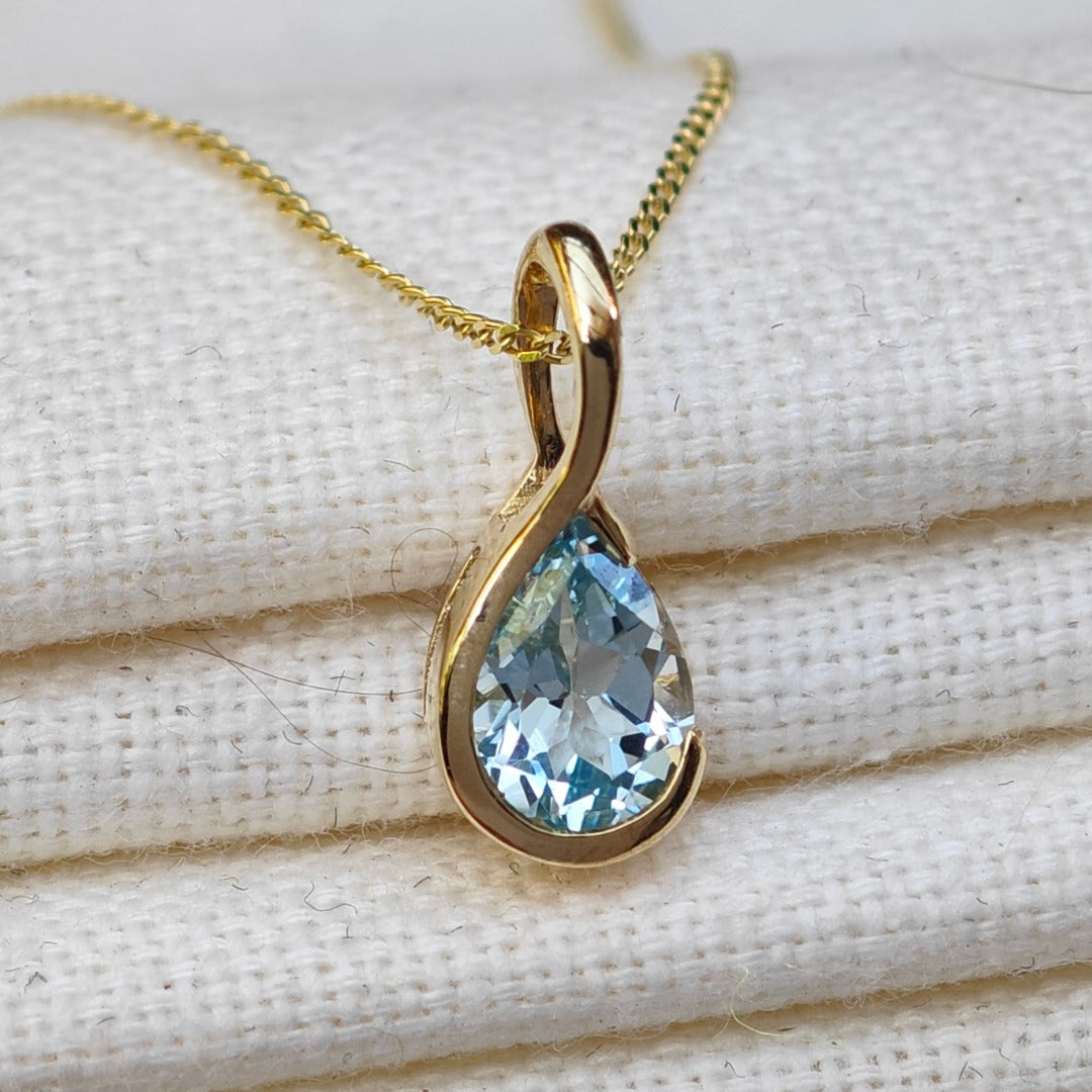 9ct Gold Topaz Necklace Treated Blue Natural Gemstone