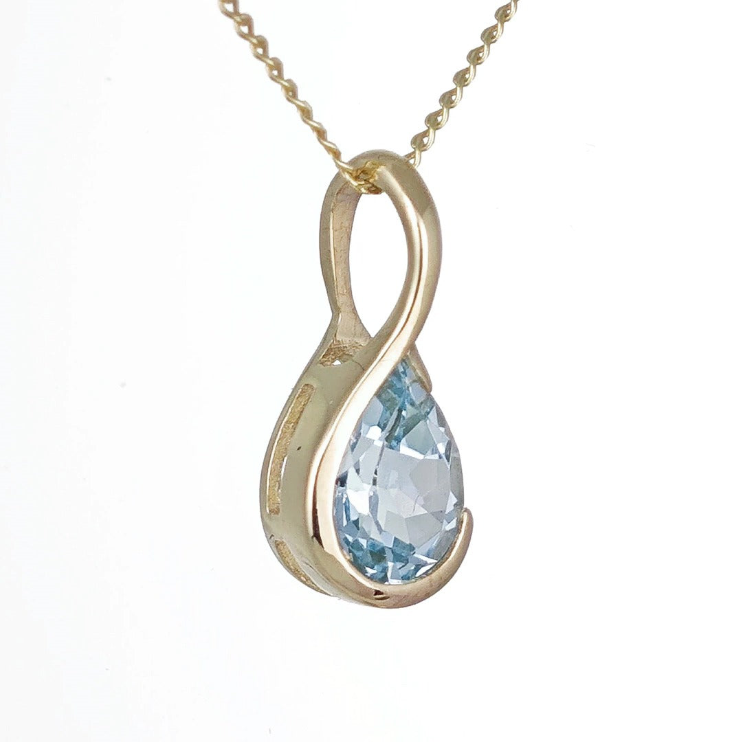 9ct Gold Topaz Necklace Treated Blue Natural Gemstone