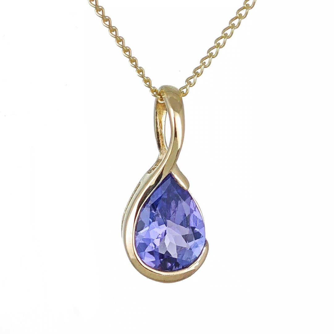 9ct Yellow Gold Tanzanite Necklace Infinity Loop Blue Natural Gemstone