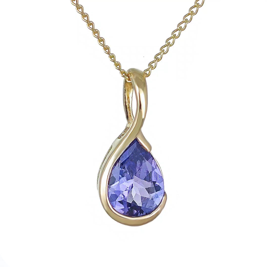 9ct Yellow Gold Tanzanite Necklace Infinity Loop Blue Natural Gemstone