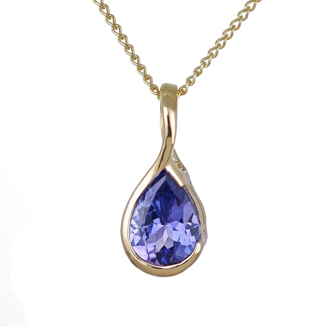 9ct Yellow Gold Tanzanite Necklace Infinity Loop Blue Natural Gemstone