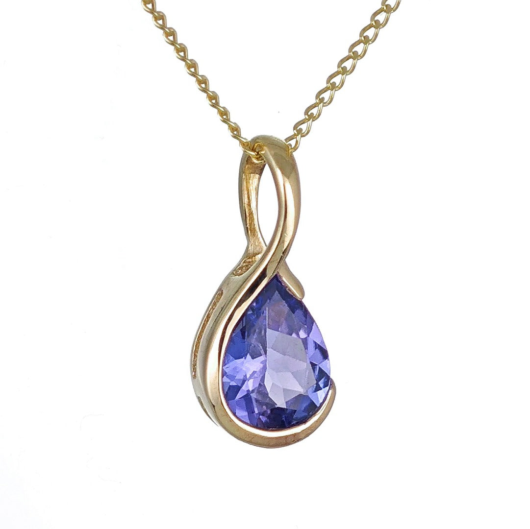 9ct Yellow Gold Tanzanite Necklace Infinity Loop Blue Natural Gemstone