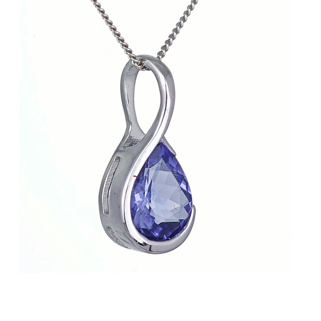 9ct White Gold Tanzanite Necklace Infinity Loop Natural Blue Gemstone