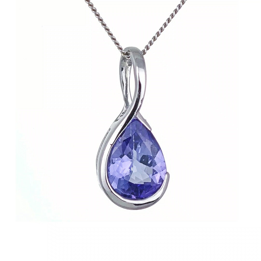 9ct White Gold Tanzanite Necklace Infinity Loop Natural Blue Gemstone