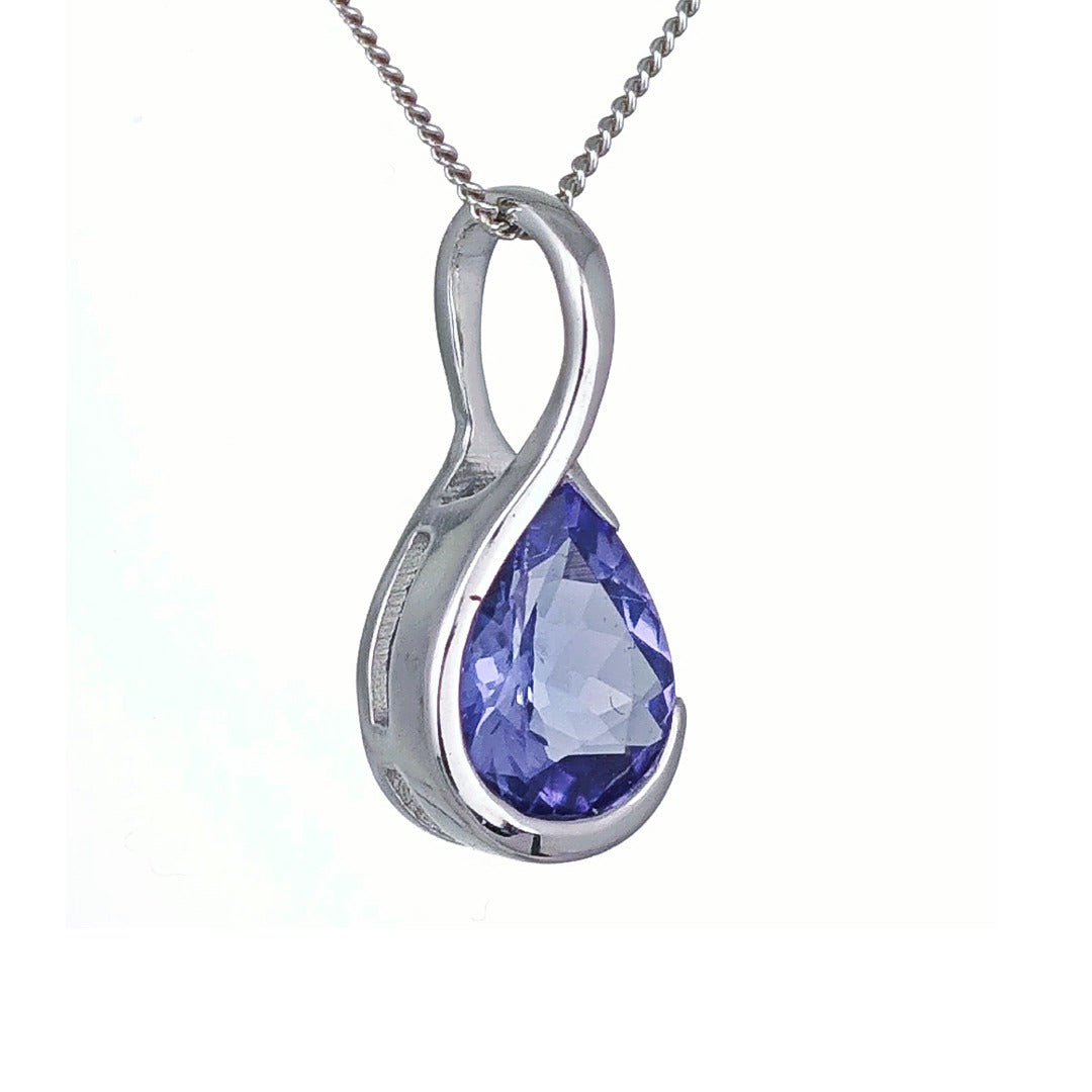 9ct White Gold Tanzanite Necklace Infinity Loop Natural Blue Gemstone