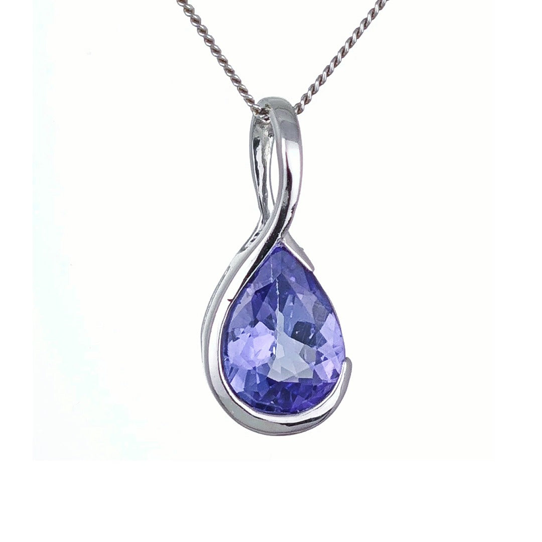 9ct White Gold Tanzanite Necklace Infinity Loop Natural Blue Gemstone