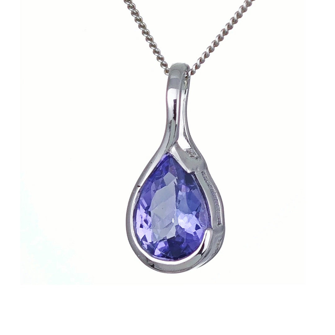 9ct White Gold Tanzanite Necklace Infinity Loop Natural Blue Gemstone