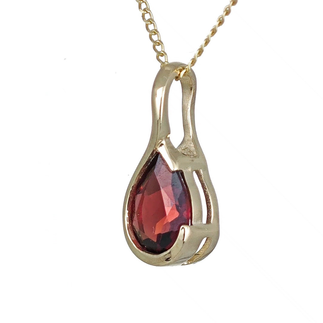 9ct Gold Garnet Necklace Infinity Loop Red Natural Gemstone