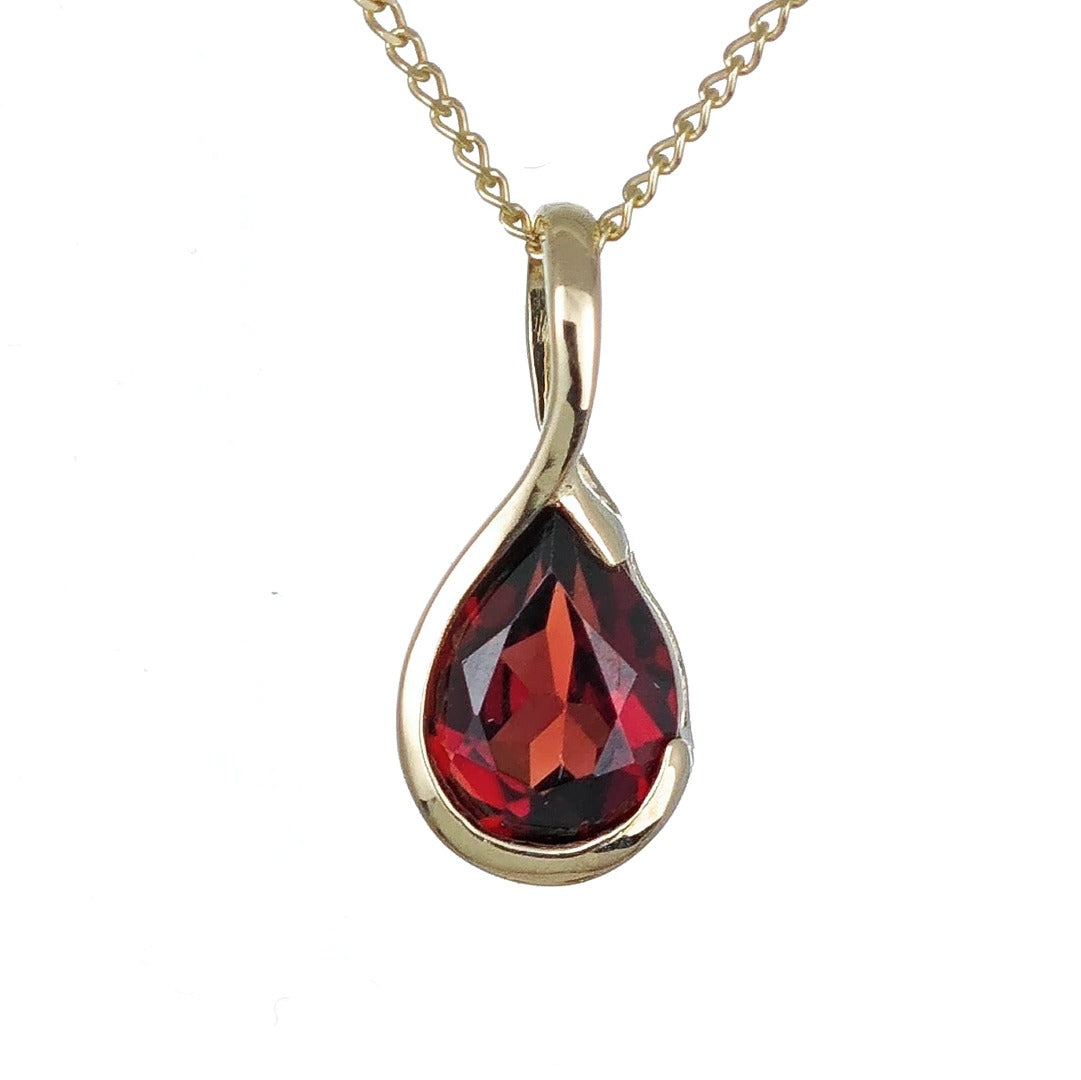 9ct Gold Garnet Necklace Infinity Loop Red Natural Gemstone