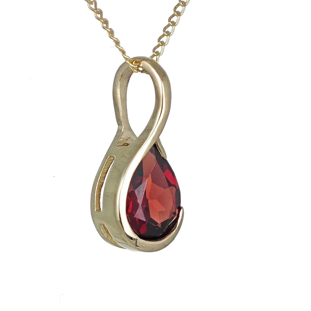 9ct Gold Garnet Necklace Infinity Loop Red Natural Gemstone