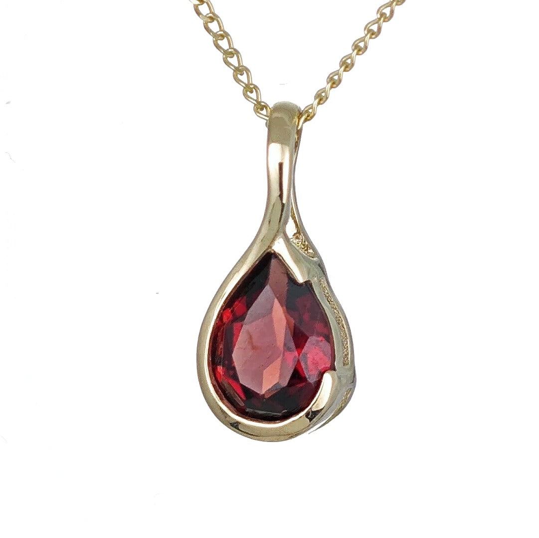 9ct Gold Garnet Necklace Infinity Loop Red Natural Gemstone