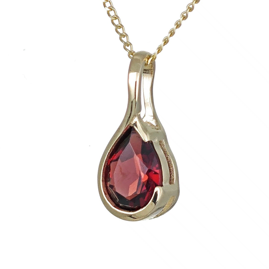 9ct Gold Garnet Necklace Infinity Loop Red Natural Gemstone