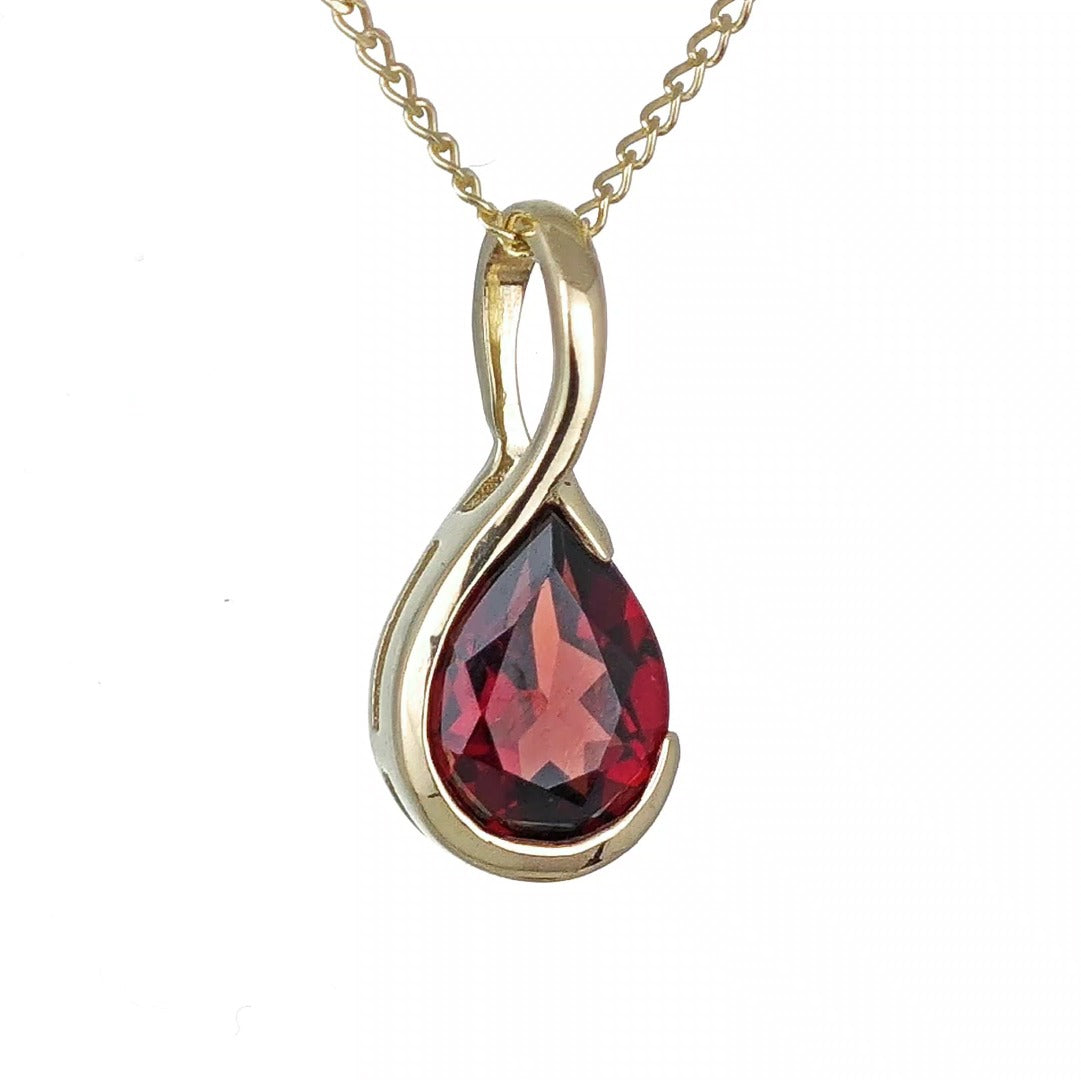 9ct Gold Garnet Necklace Infinity Loop Red Natural Gemstone