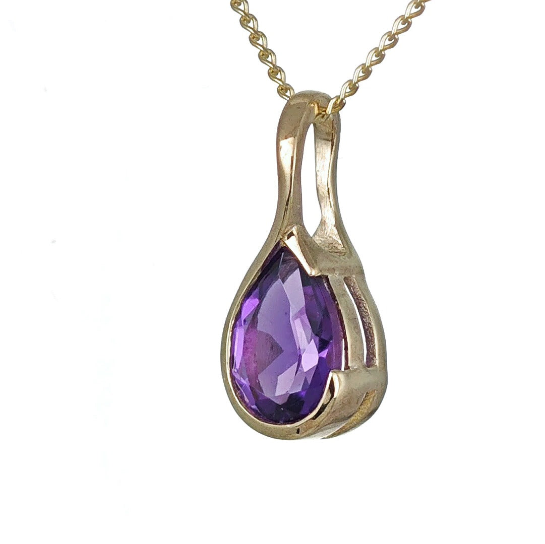 9ct Gold Amethyst Necklace Infinity Loop Natural Purple Pear Gemstone