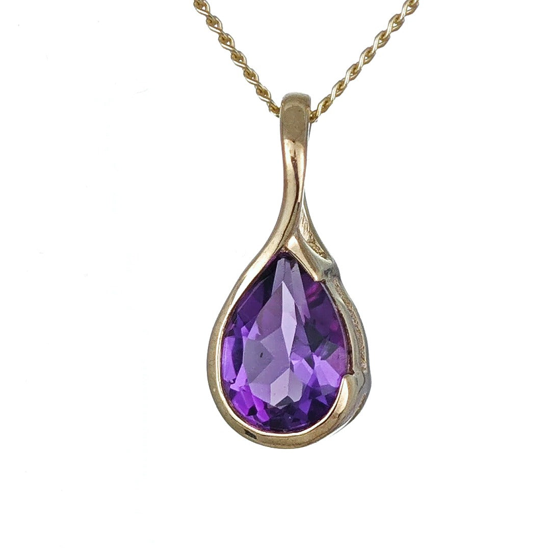 9ct Gold Amethyst Necklace Infinity Loop Natural Purple Pear Gemstone