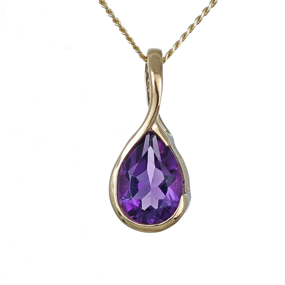 9ct Gold Amethyst Necklace Infinity Loop Natural Purple Pear Gemstone