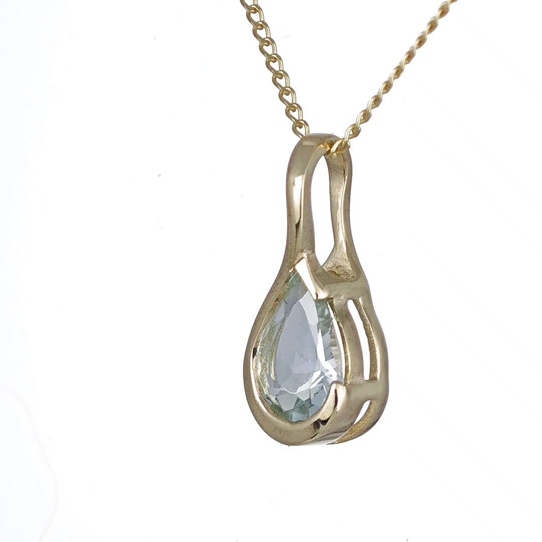 9ct Yellow Gold Aquamarine Necklace Infinity Loop Natural Blue Gemstone