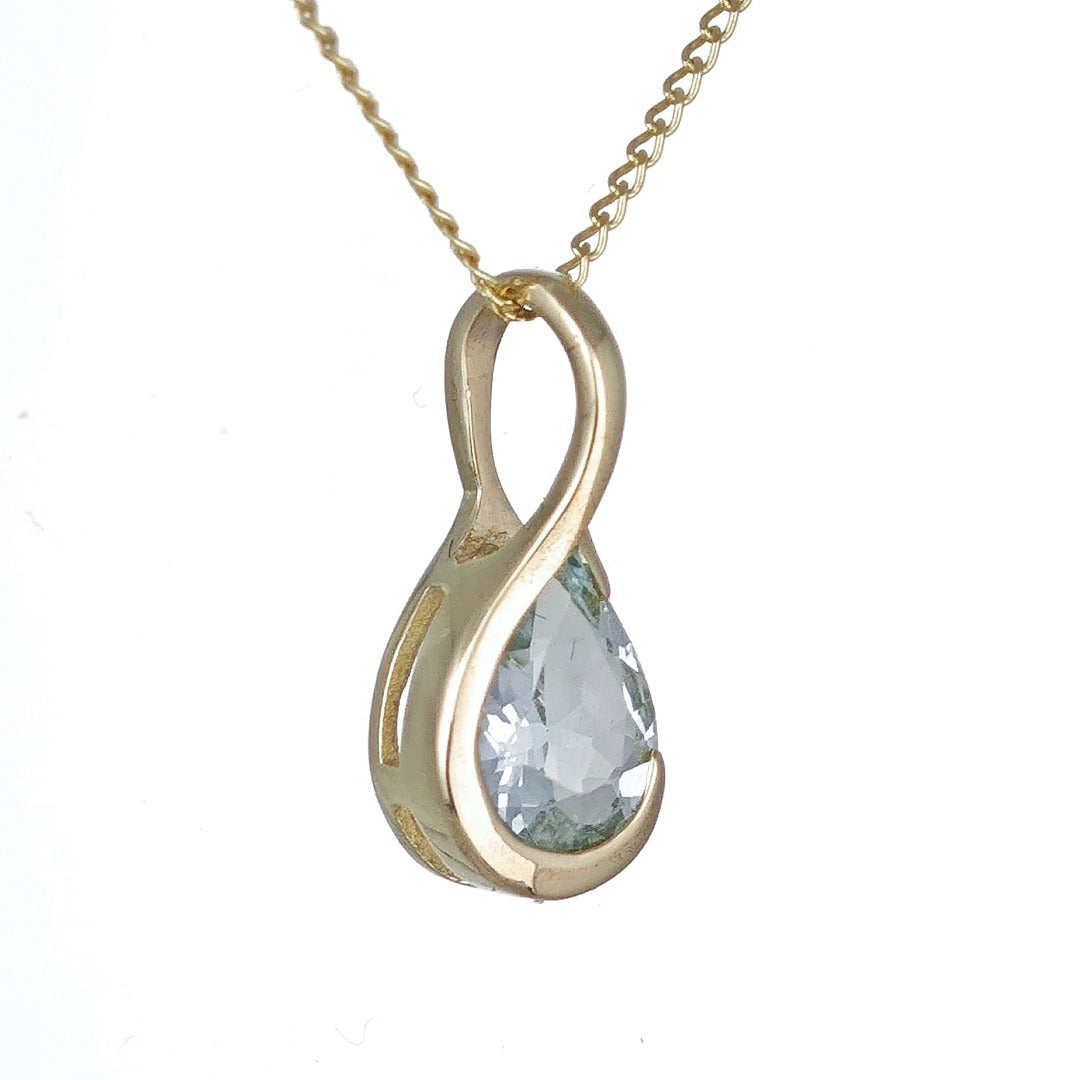 9ct Yellow Gold Aquamarine Necklace Infinity Loop Natural Blue Gemstone