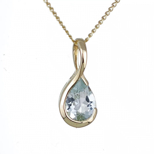 9ct Yellow Gold Aquamarine Necklace Infinity Loop Natural Blue Gemstone