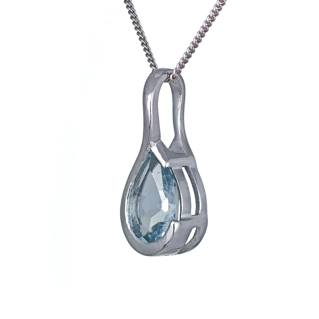 9ct White Gold Aquamarine Necklace Infinity Loop Natural Blue Gemstone