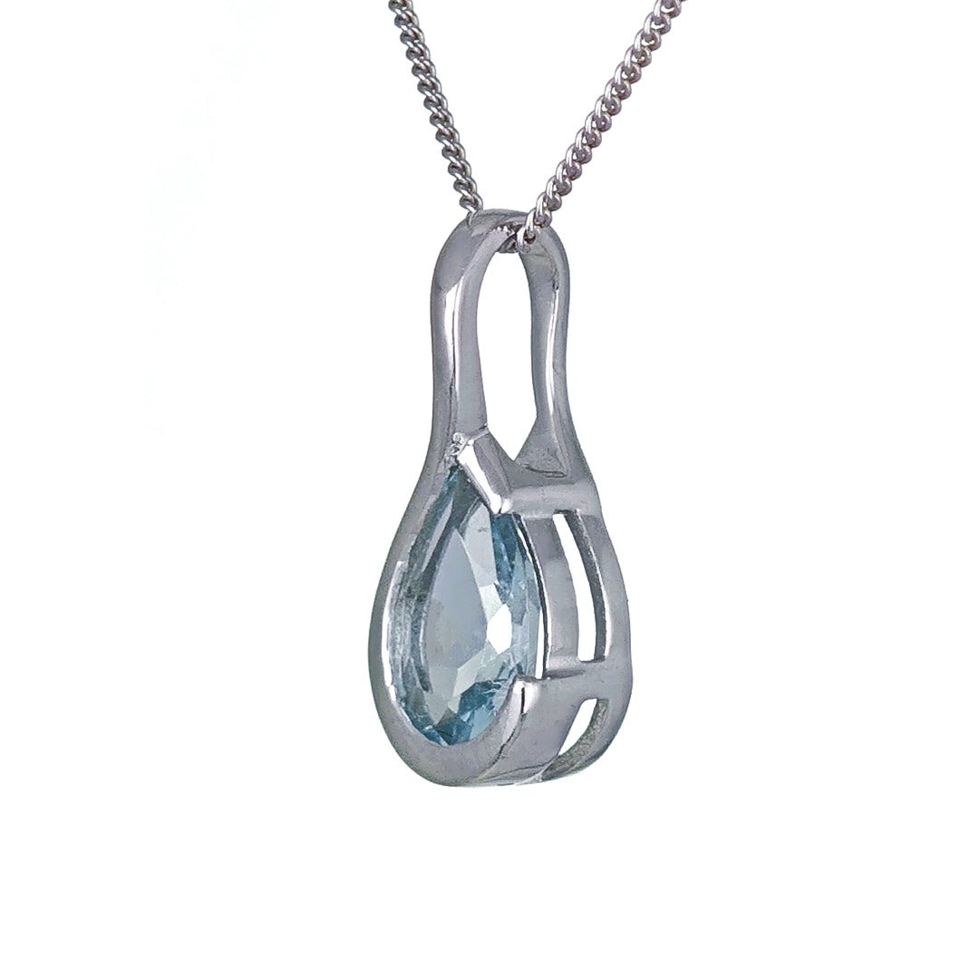 9ct White Gold Aquamarine Necklace Infinity Loop Natural Blue Gemstone