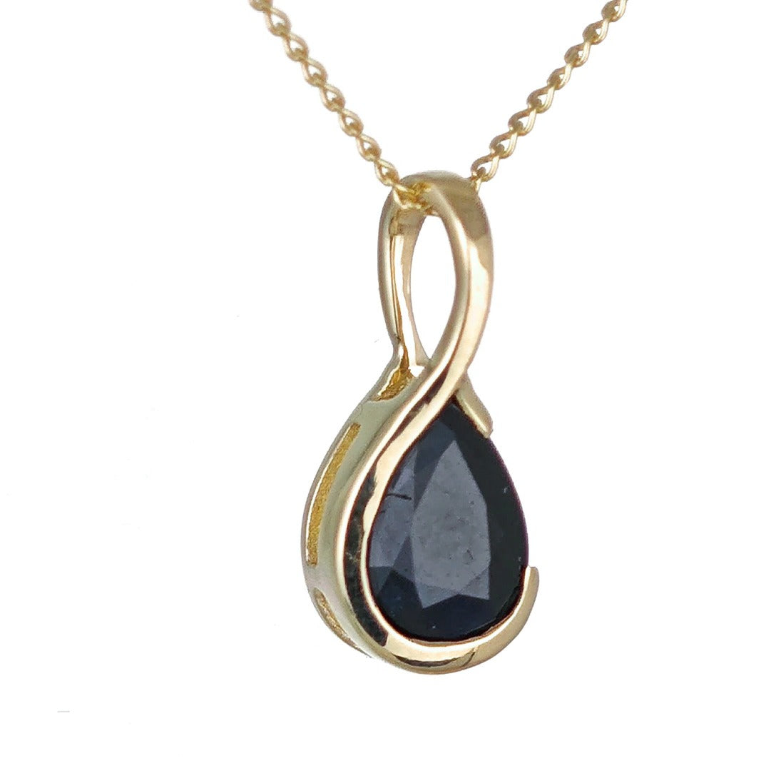 9ct Yellow Gold Sapphire Necklace Infinity Loop Natural Inky Blue Gemstone