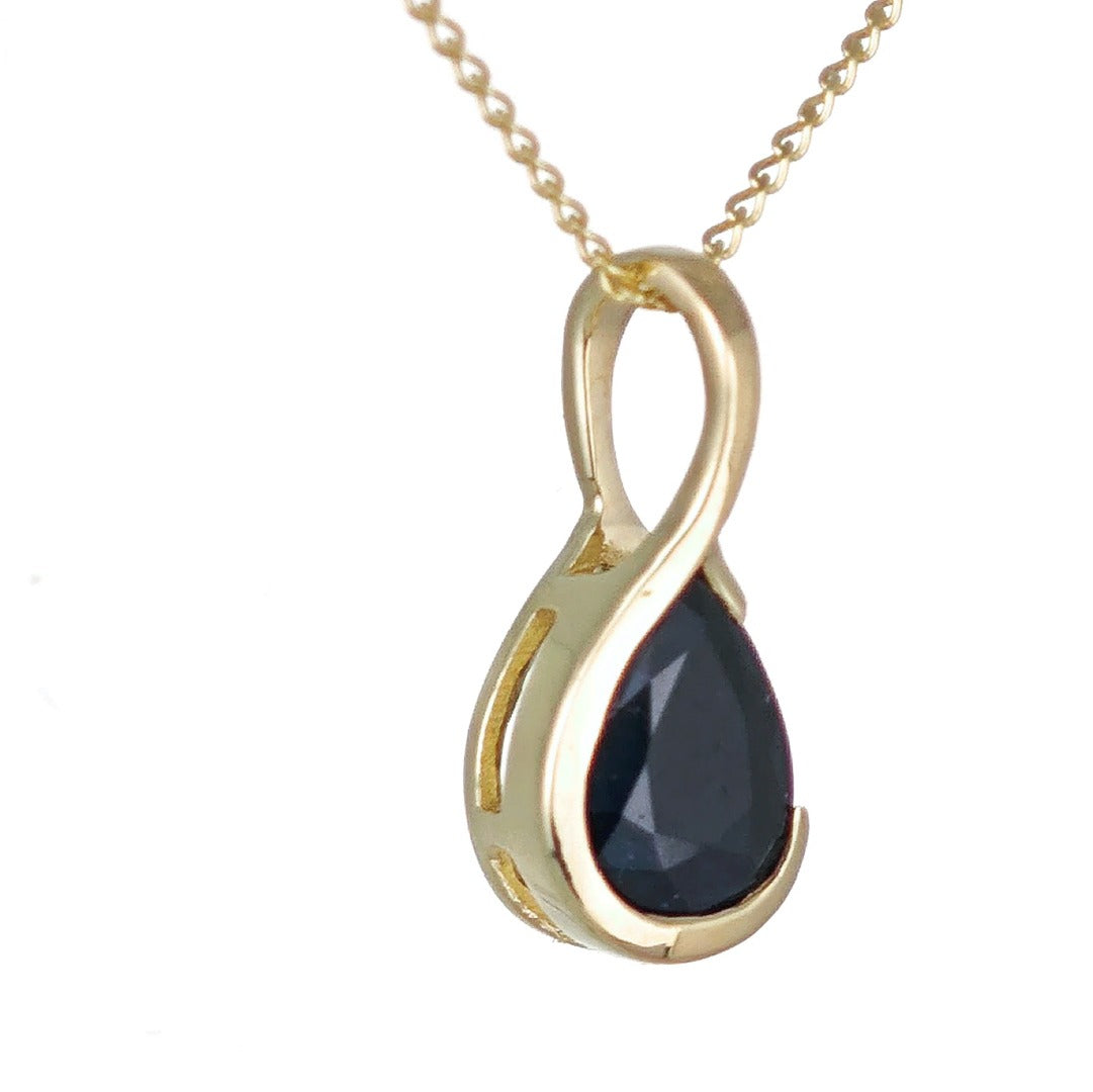 9ct Yellow Gold Sapphire Necklace Infinity Loop Natural Inky Blue Gemstone