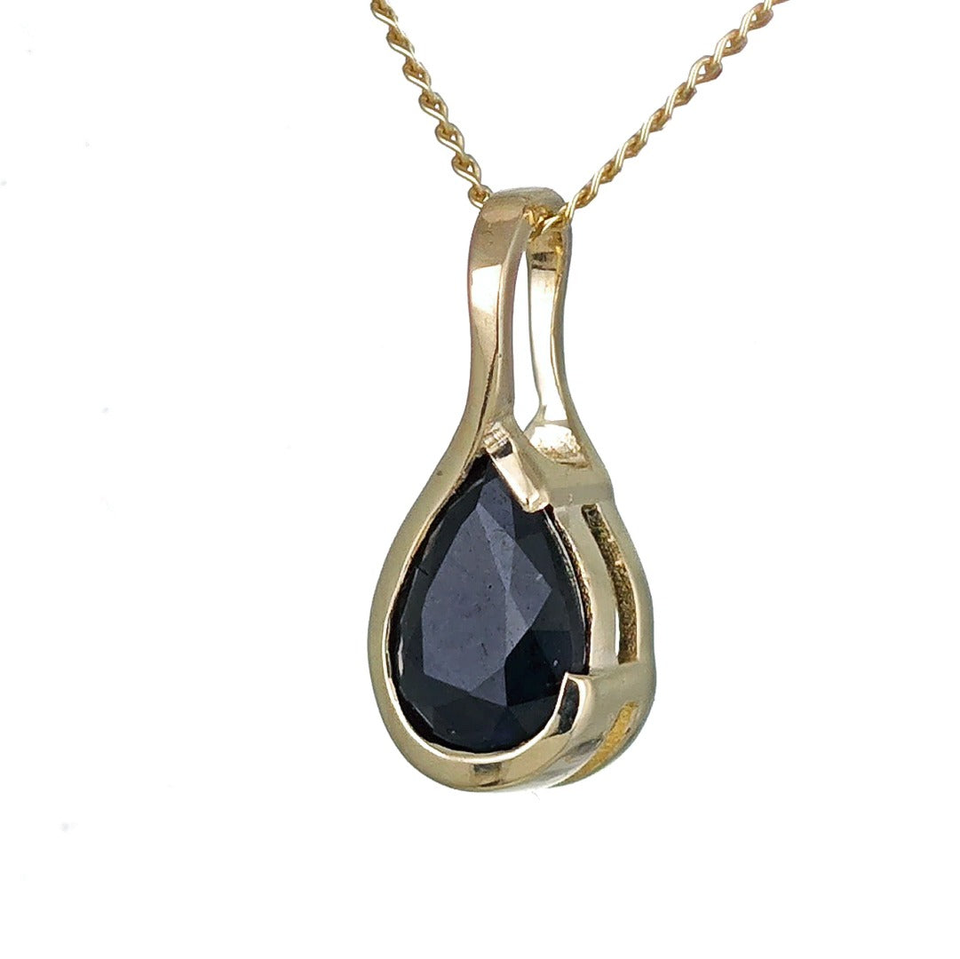 9ct Yellow Gold Sapphire Necklace Infinity Loop Natural Inky Blue Gemstone