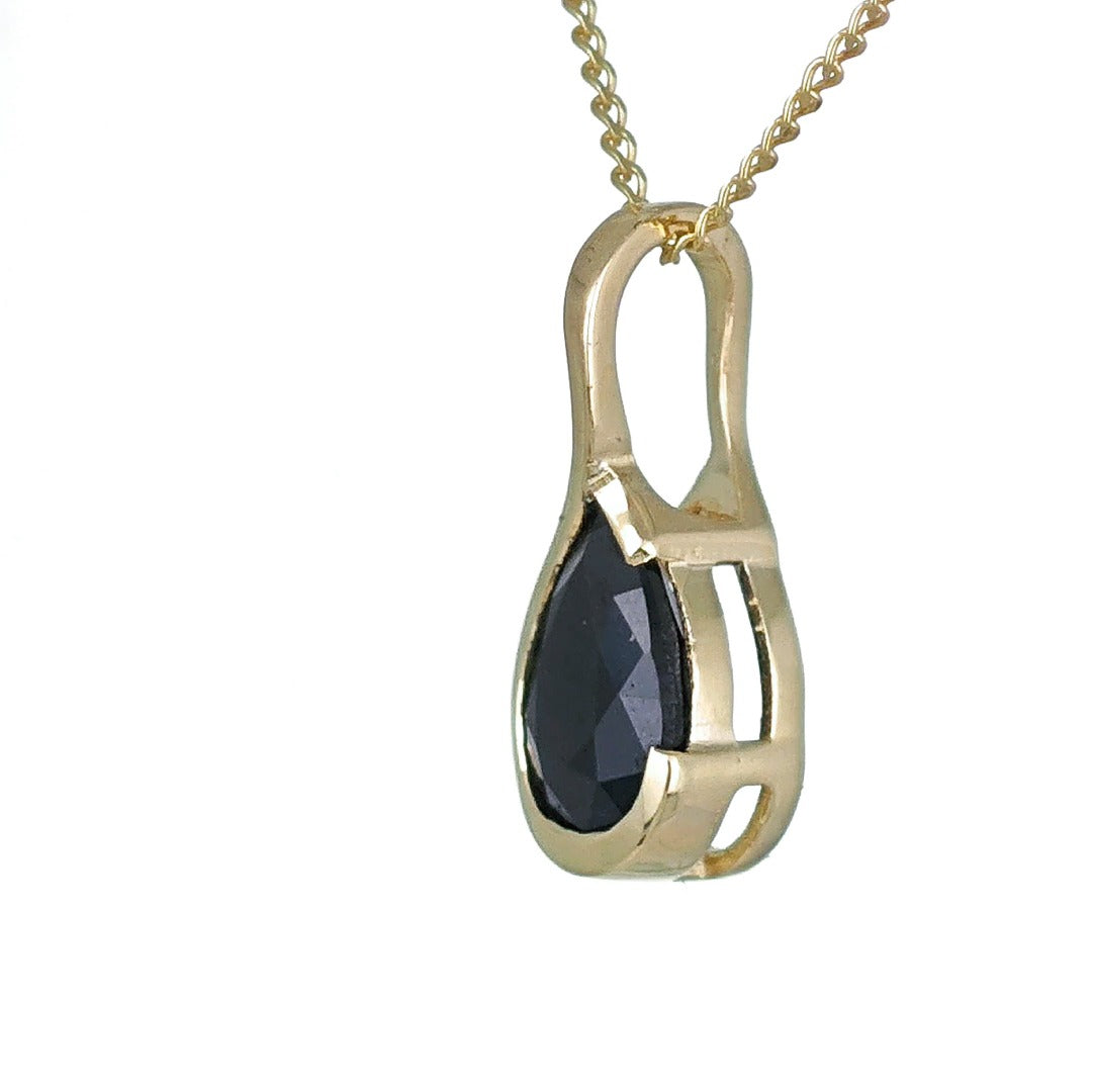 9ct Yellow Gold Sapphire Necklace Infinity Loop Natural Inky Blue Gemstone