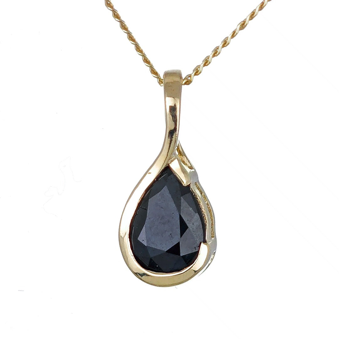 9ct Yellow Gold Sapphire Necklace Infinity Loop Natural Inky Blue Gemstone