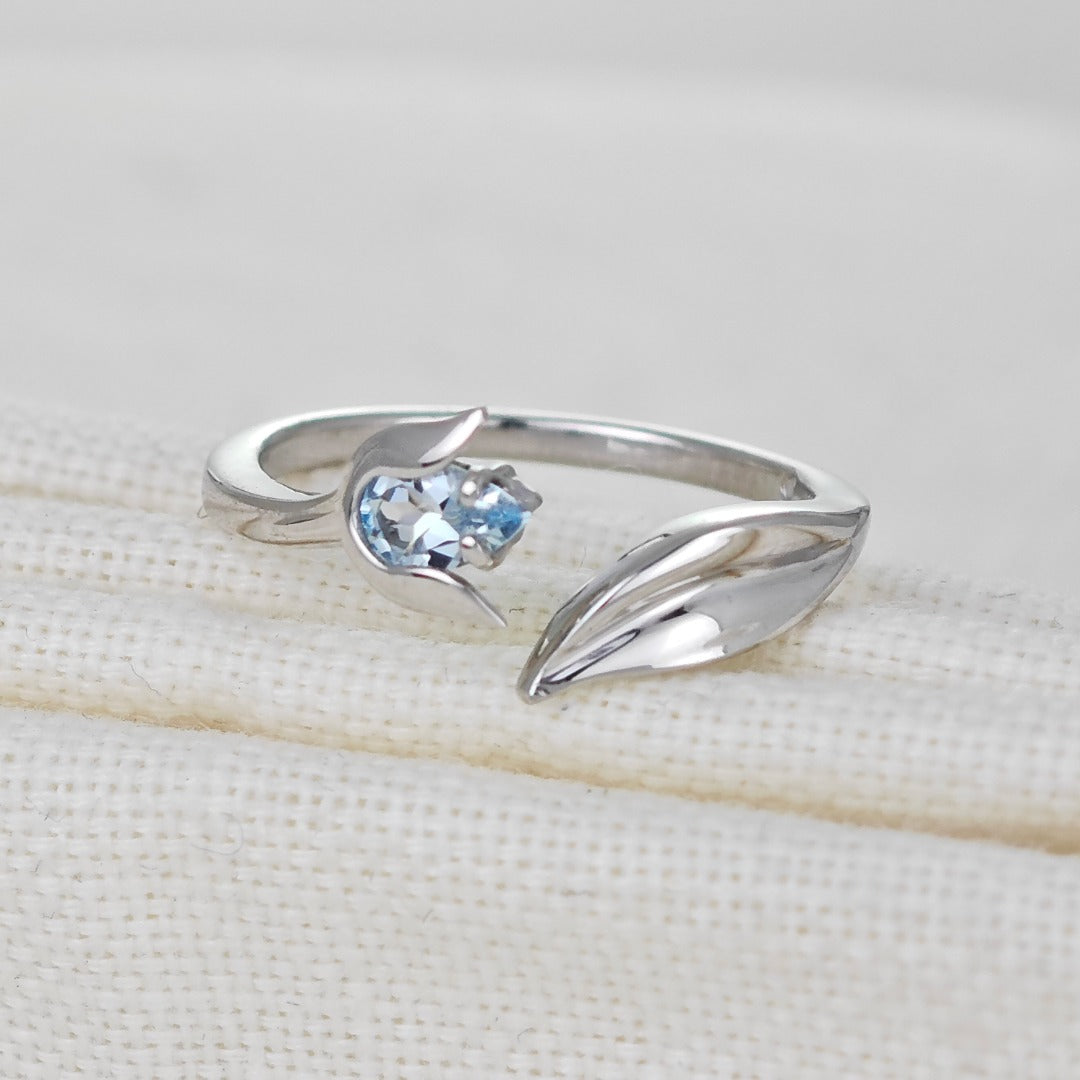 Blue Topaz Ring Sterling Silver Adjustable Tulip Flower