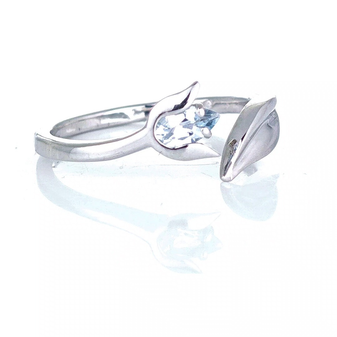 Blue Topaz Ring Sterling Silver Adjustable Tulip Flower