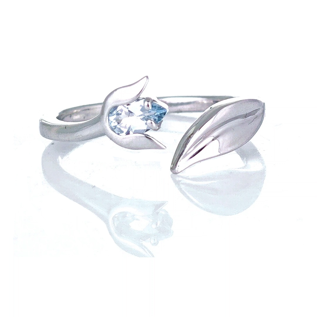 Blue Topaz Ring Sterling Silver Adjustable Tulip Flower