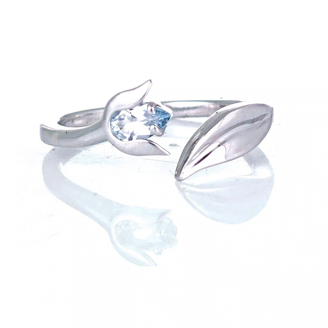 Blue Topaz Ring Sterling Silver Adjustable Tulip Flower