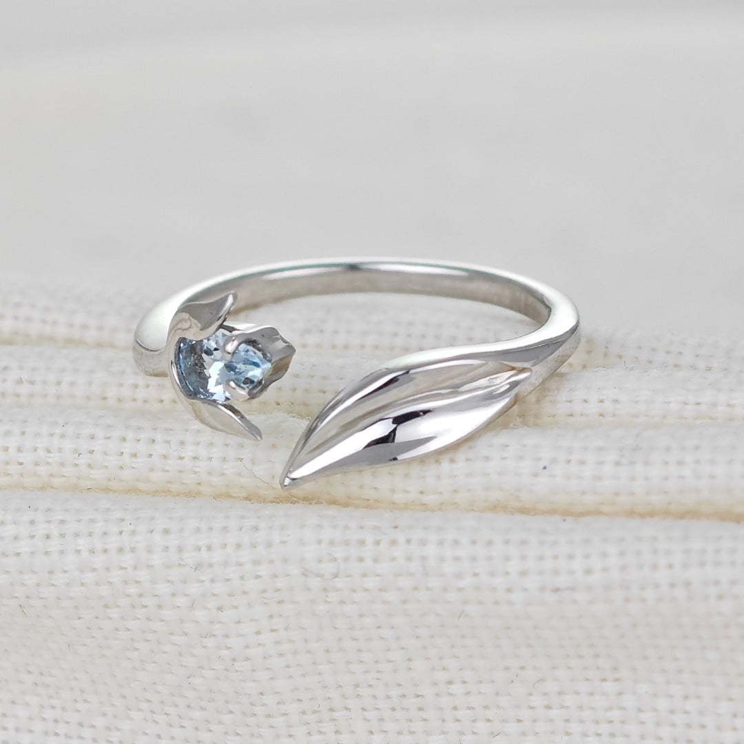 Blue Topaz Ring Sterling Silver Adjustable Tulip Flower