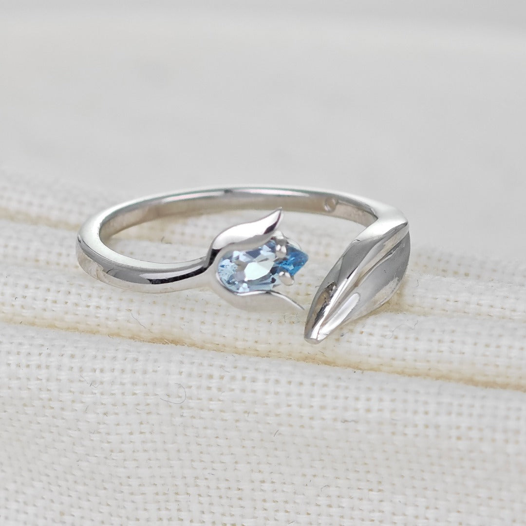 Blue Topaz Ring Sterling Silver Adjustable Tulip Flower