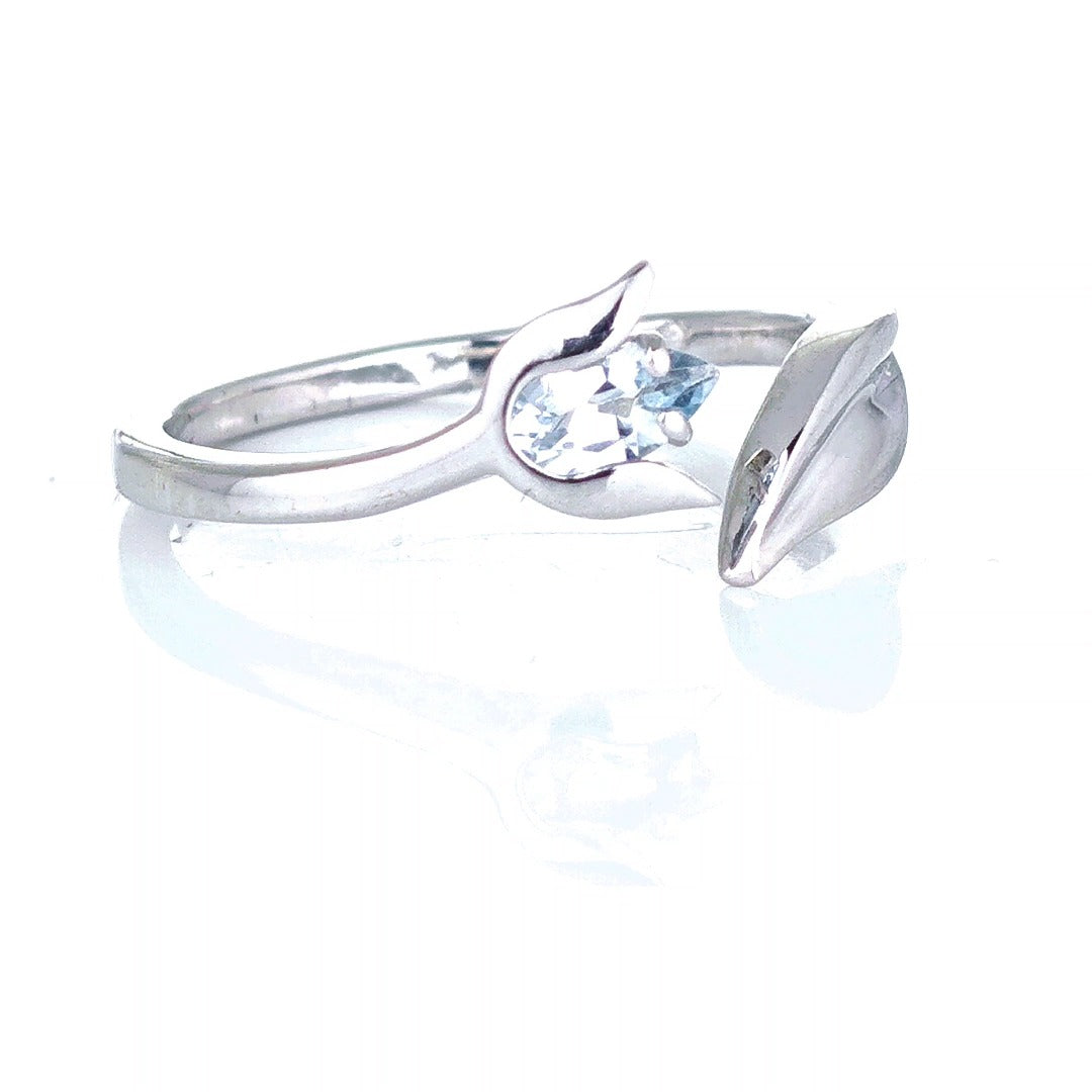 Blue Topaz Ring Sterling Silver Adjustable Tulip Flower