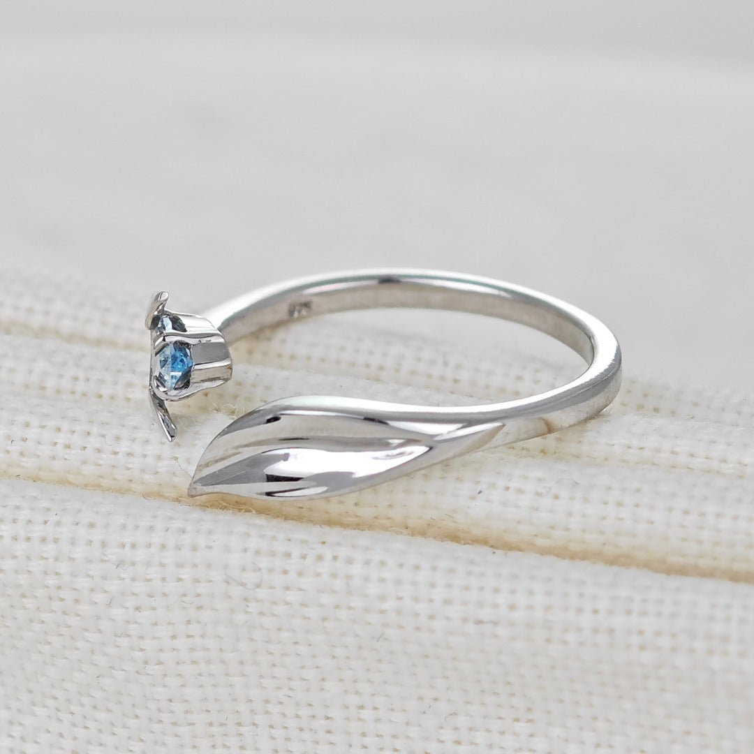 Blue Topaz Ring Sterling Silver Adjustable Tulip Flower