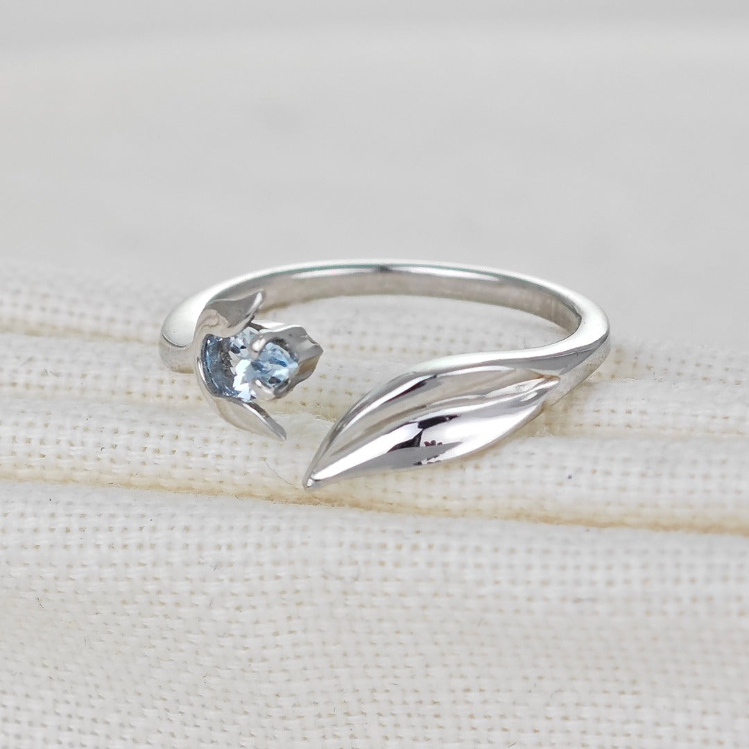 Blue Topaz Ring Sterling Silver Adjustable Tulip Flower