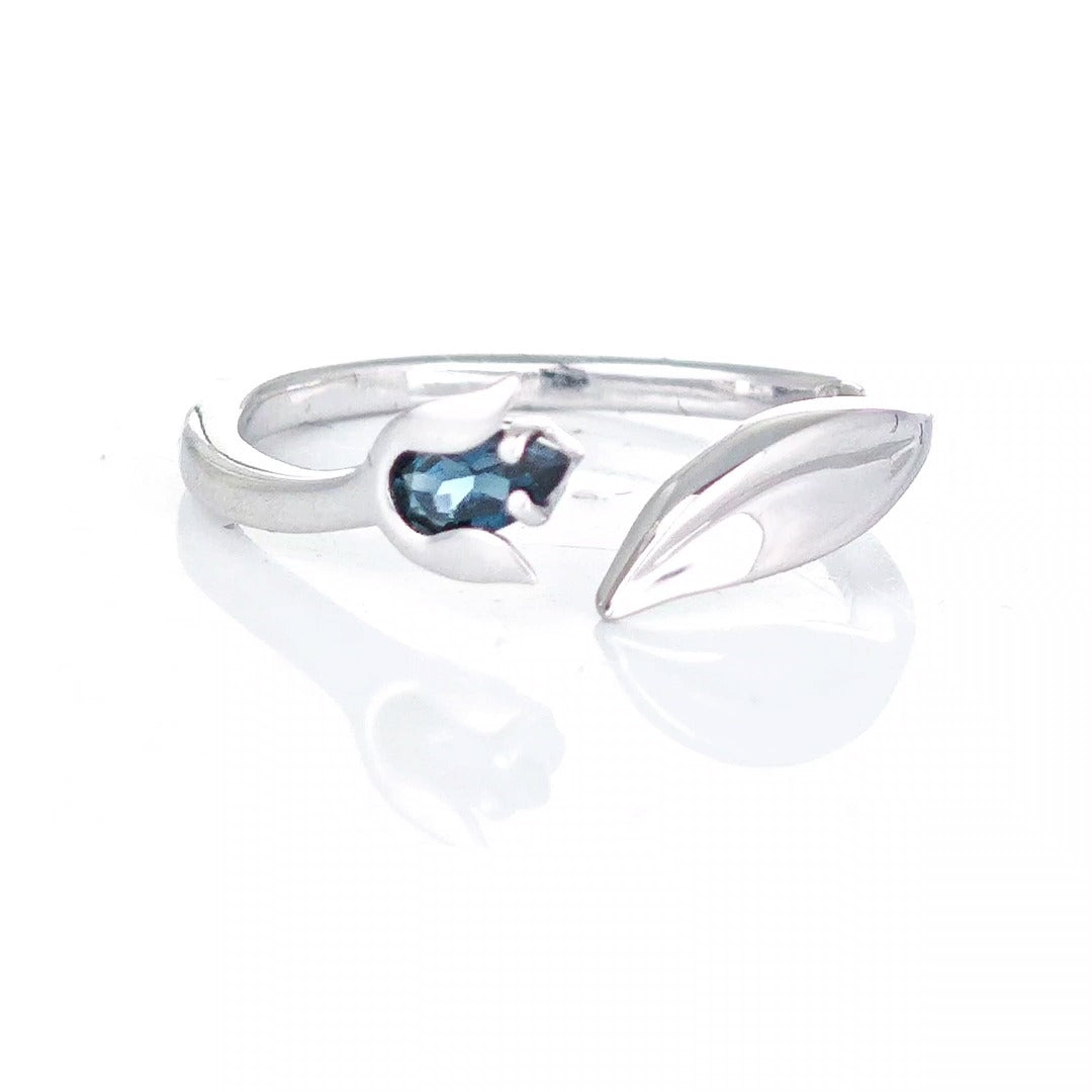 Topaz Tulip Ring Sterling Silver Adjustable London Blue Gemstone