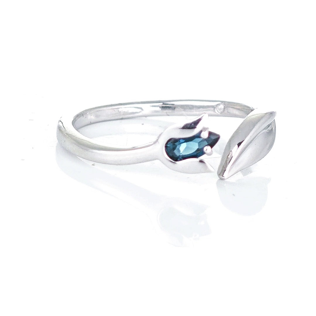 Topaz Tulip Ring Sterling Silver Adjustable London Blue Gemstone