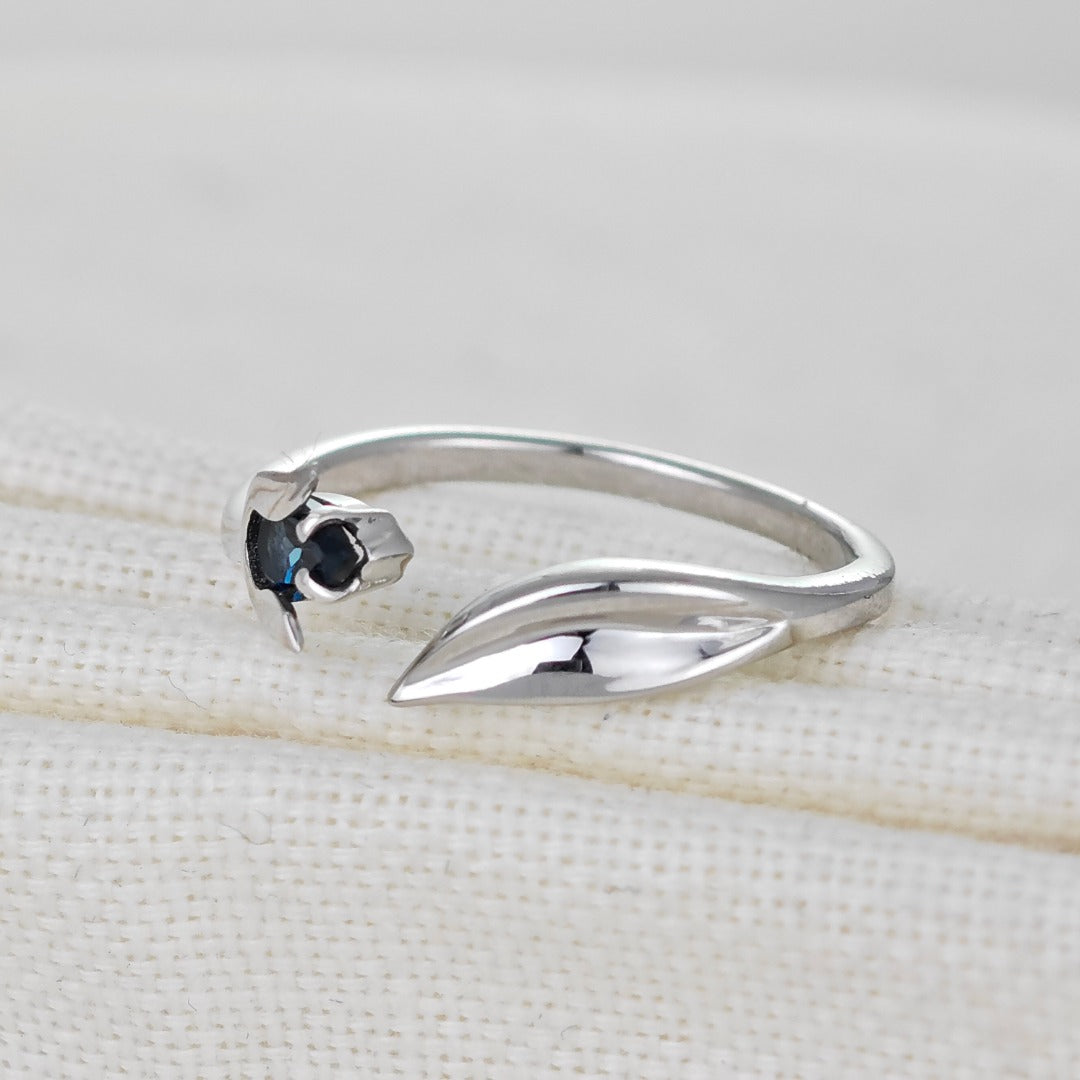 Topaz Tulip Ring Sterling Silver Adjustable London Blue Gemstone