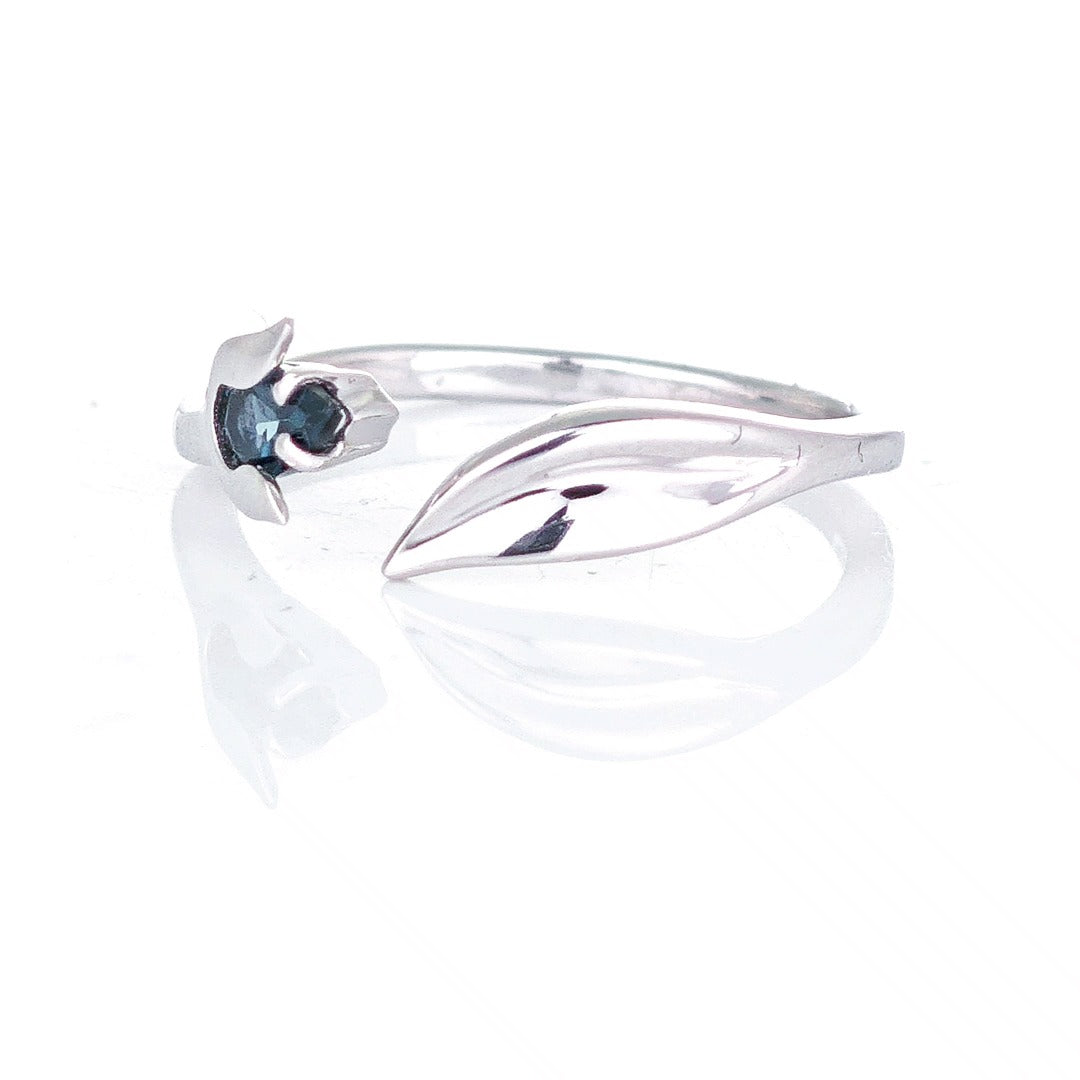 Topaz Tulip Ring Sterling Silver Adjustable London Blue Gemstone