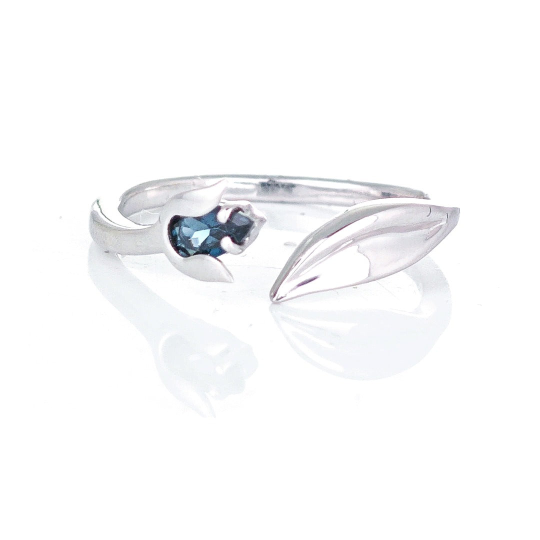 Topaz Tulip Ring Sterling Silver Adjustable London Blue Gemstone