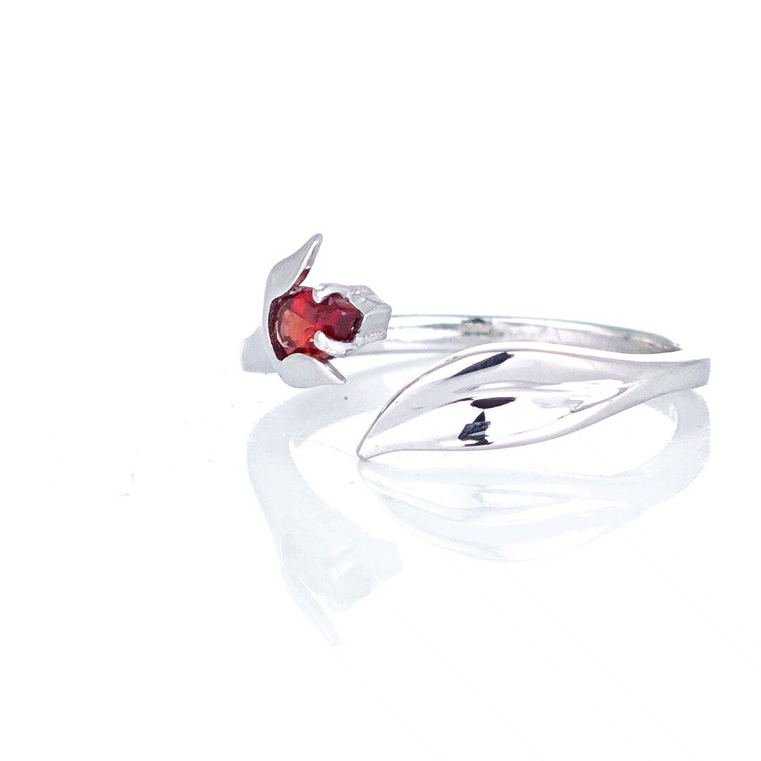 Garnet Tulip Ring Sterling Silver Adjustable