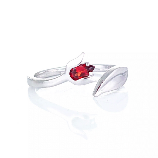 Garnet Tulip Ring Sterling Silver Adjustable