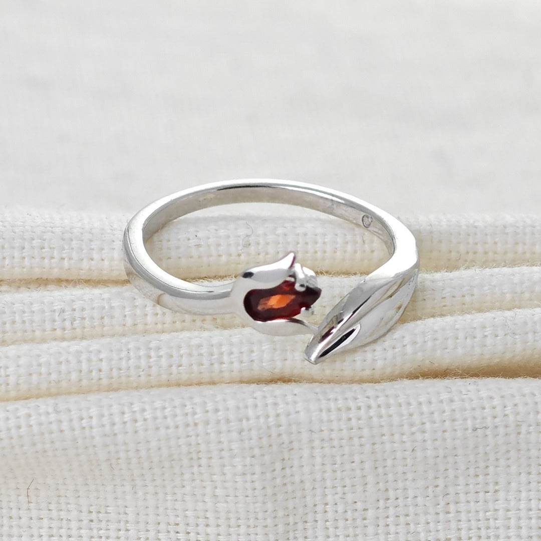 Garnet Tulip Ring Sterling Silver Adjustable