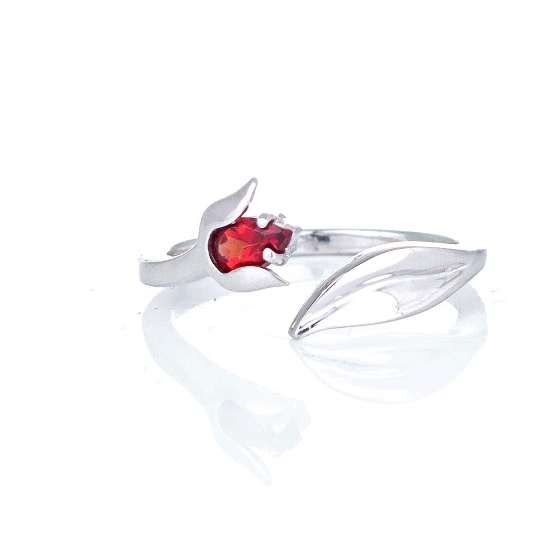 Garnet Tulip Ring Sterling Silver Adjustable