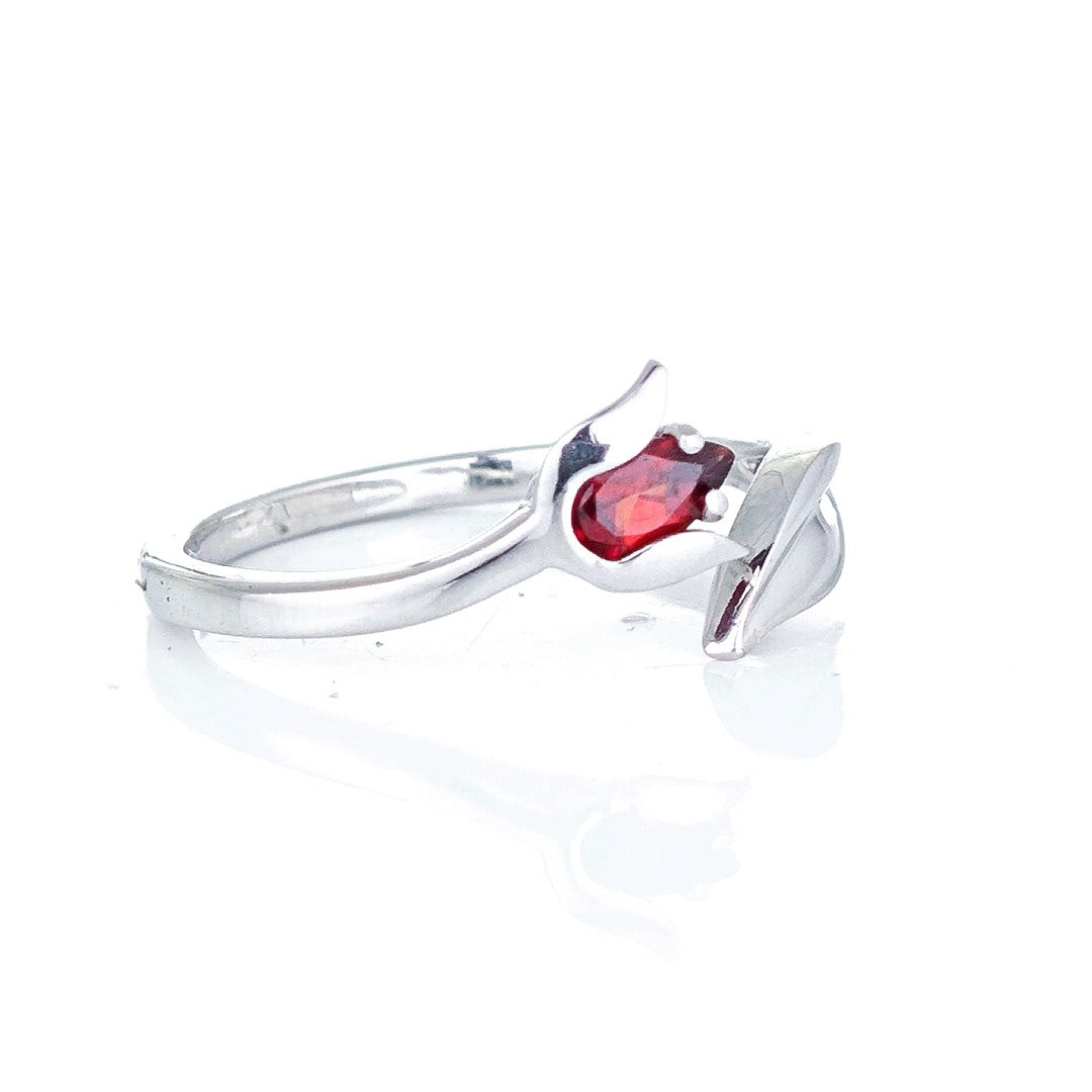 Garnet Tulip Ring Sterling Silver Adjustable