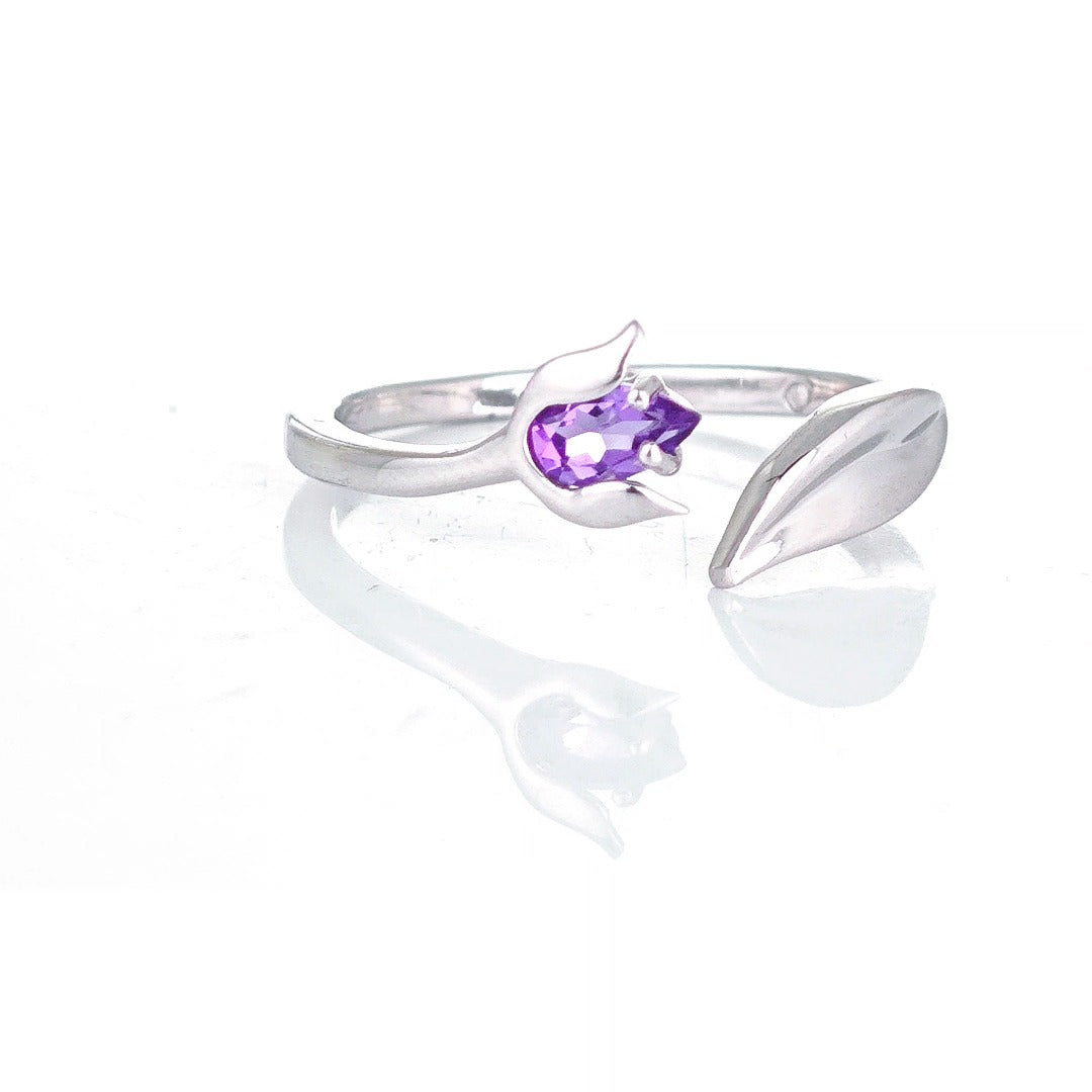 Sterling Silver Amethyst Ring Tulip Flower Adjustable